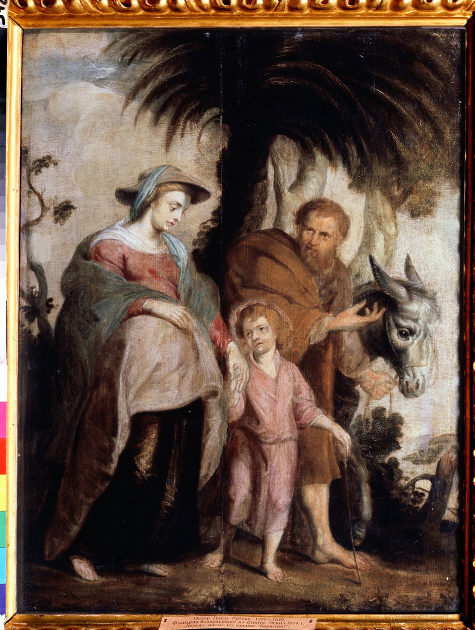 Egyptin paluu (Egyptin paluu). Peter Paul (Pierre-Paul) Rubensin (tai Peter Paul tai Petrus Paulus) maalaus (1577-1640). Öljy puulle, 69 x 49 cm tekijältä Peter Paul Rubens
