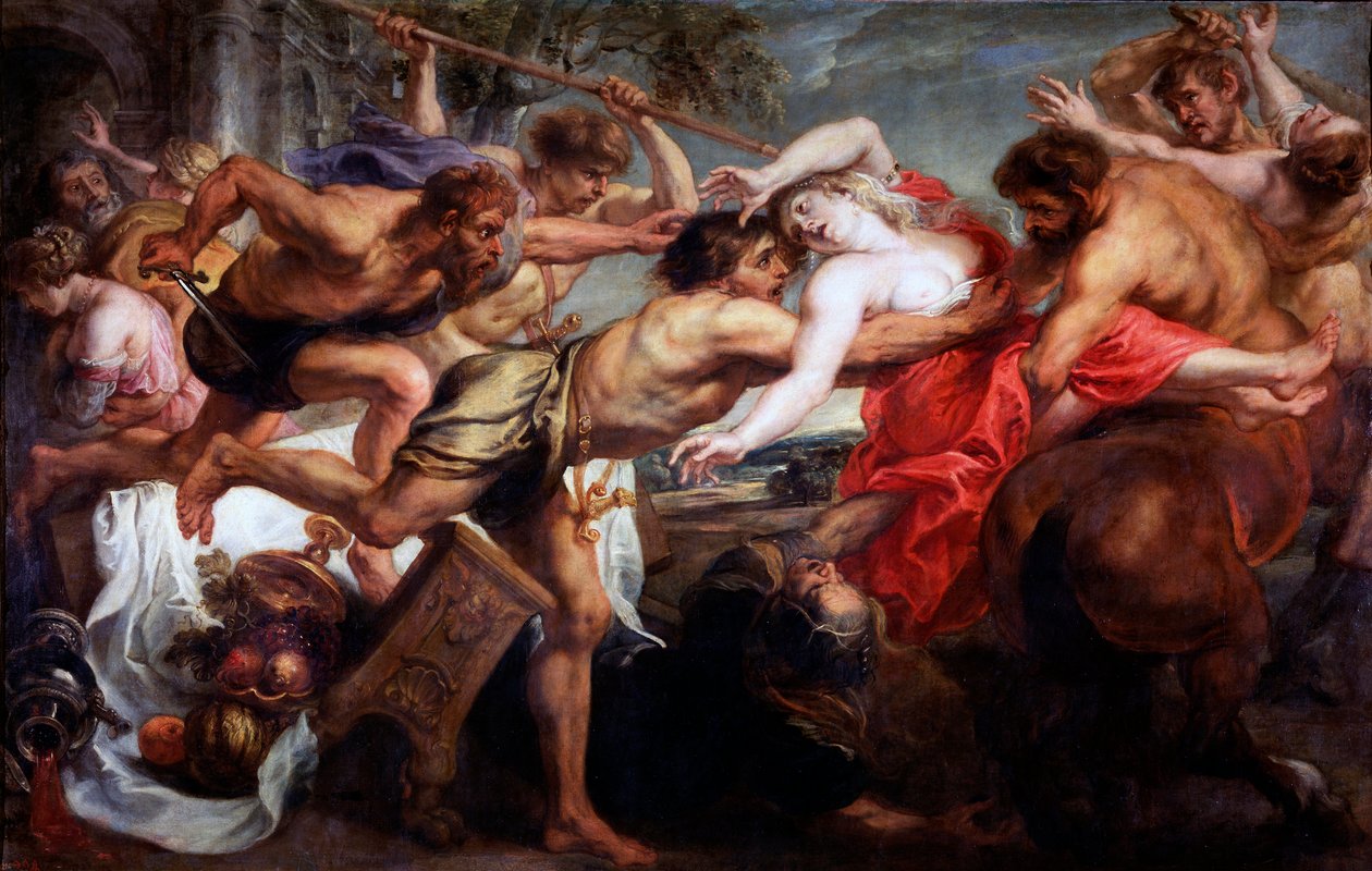 ""Hippodamian sieppaus"" tai ""Hipodamian sieppaus eli lapithit ja kentaurit"" Pieter Paul Rubensin (1577-1640) maalaus 1636-1638 Koko 183x286 cm Museo del Prado, Madrid tekijältä Peter Paul Rubens