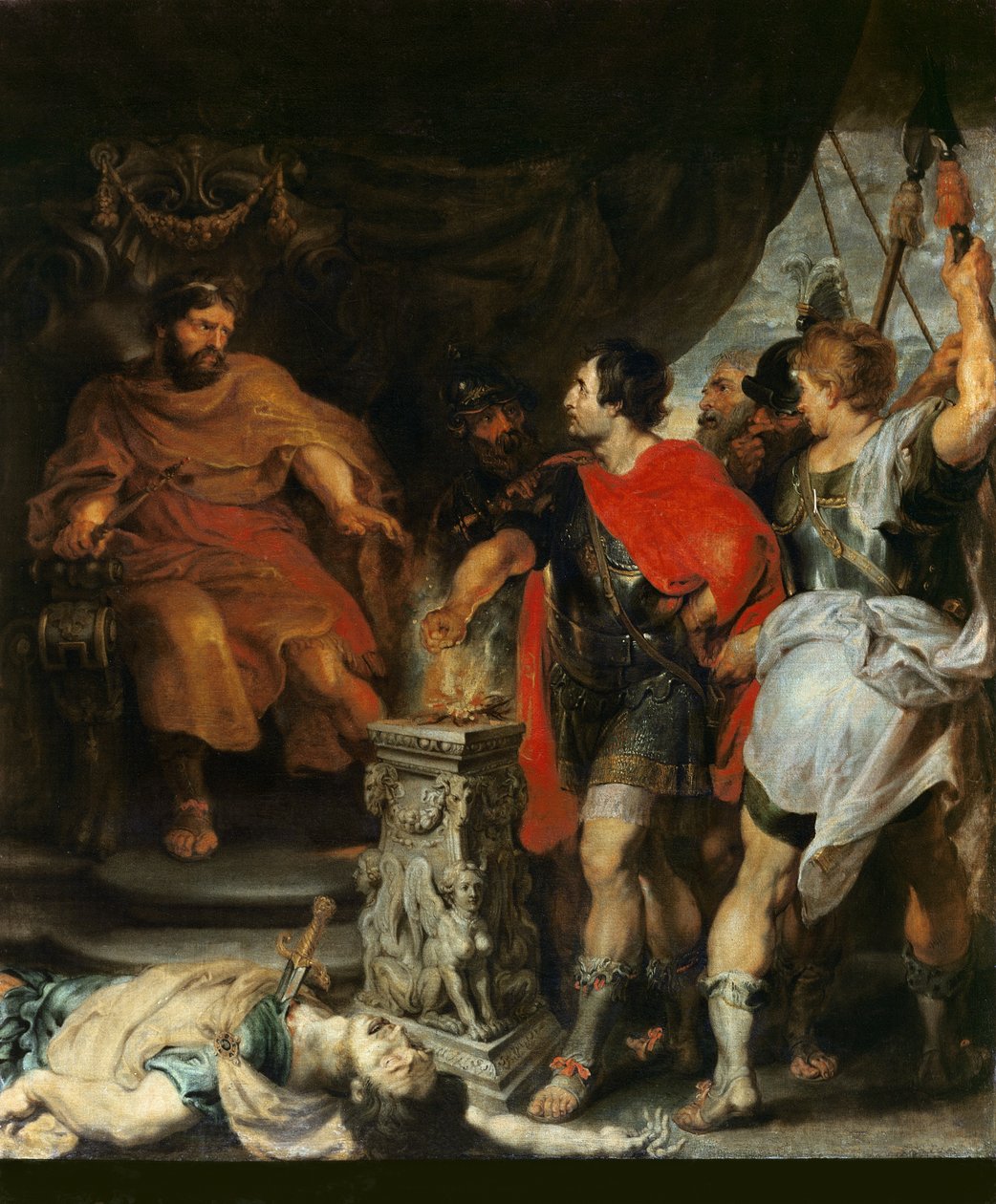 Mucius Scaevola ennen Lars Porsenaa, n.1618-20 tekijältä Peter Paul Rubens