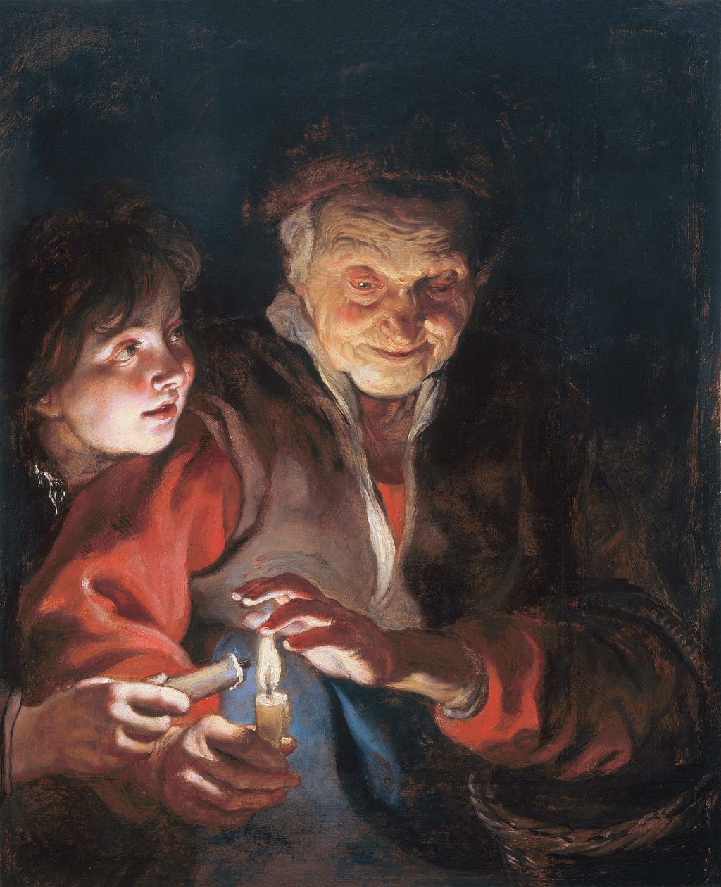 Vanha nainen ja poika kynttilöiden kanssa tekijältä Peter Paul Rubens