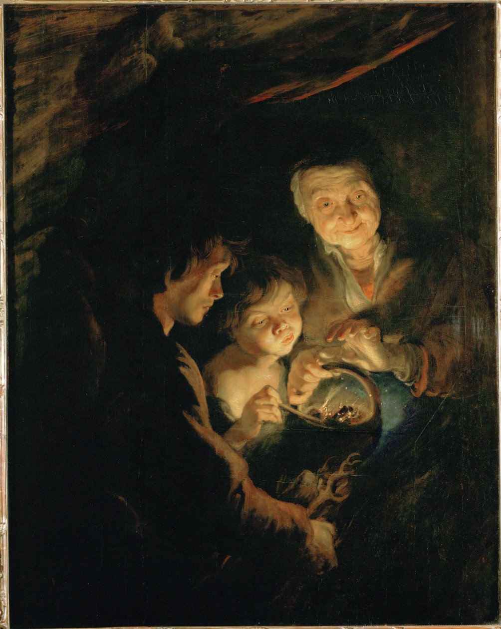 Vanha nainen uunin kanssa, noin 1618-20 (maalaus tammipuulle). tekijältä Peter Paul Rubens