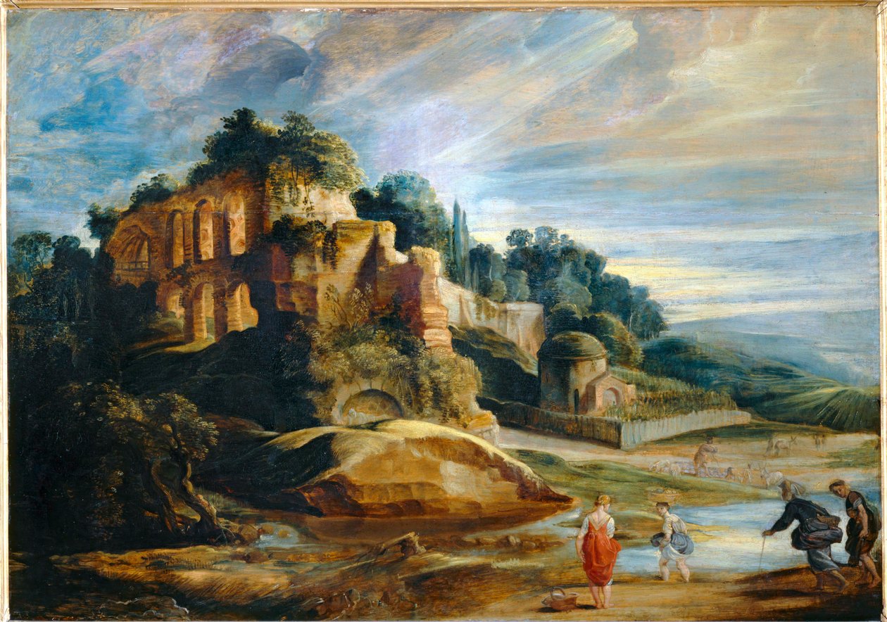 Maisema ja Palatine-vuoren rauniot Roomassa (maalaus puulle) tekijältä Peter Paul Rubens