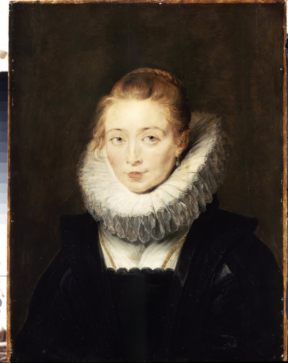 Muotokuva infanta Isabellaa (1566-1633) odottavasta naisesta. Hänellä on mansikkakaulus. (Muotokuva naisesta odottamassa Infanta Isabellaa). Peter Paul (Pierre-Paul) Rubensin (tai Peter Paul tai Petrus Paulus) maalaus (1577-1640). öljy su tekijältä Peter Paul Rubens