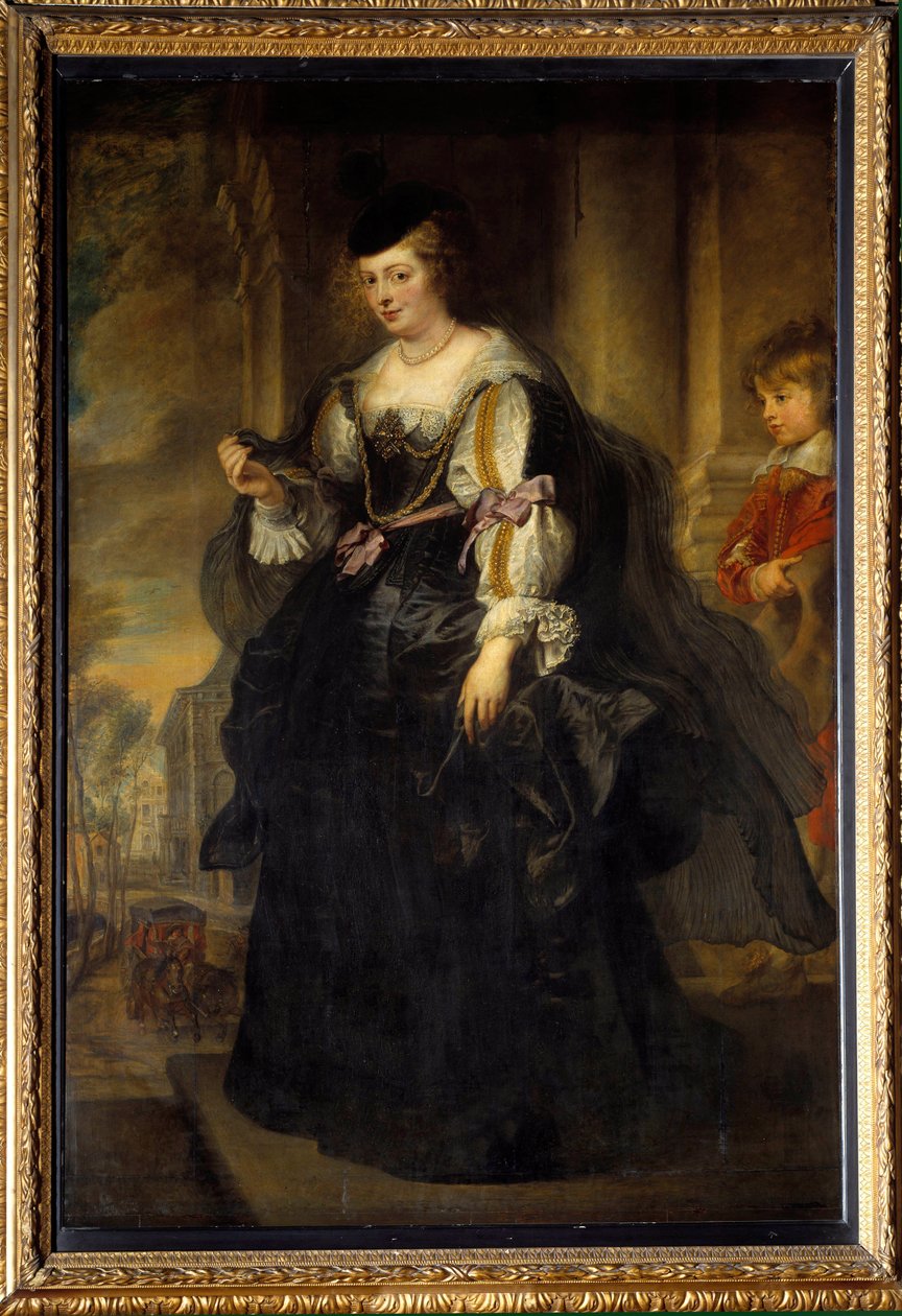 Helene Fourmentin muotokuva vaunuissa. Helene Fourment (1614-1673), taiteilijan toinen vaimo. Pierre Paulin (Pierre-Paul) Rubensin (tai Peter Paulin tai Petrus Pauluksen) maalaus (1577-1640), flaamilainen koulukunta tekijältä Peter Paul Rubens