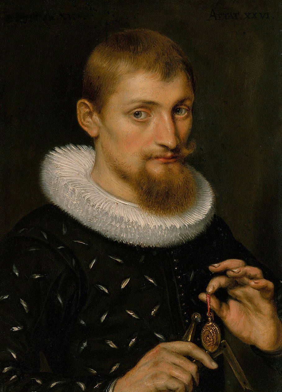Miehen muotokuva, mahdollisesti arkkitehti tai maantieteilijä, 1597 (öljy kuparille) tekijältä Peter Paul Rubens