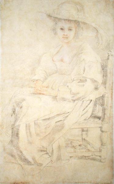 Naisen muotokuva, mahdollisesti Helena Fourment, n. 1630-35 (musta ja punainen liitu paperille) tekijältä Peter Paul Rubens