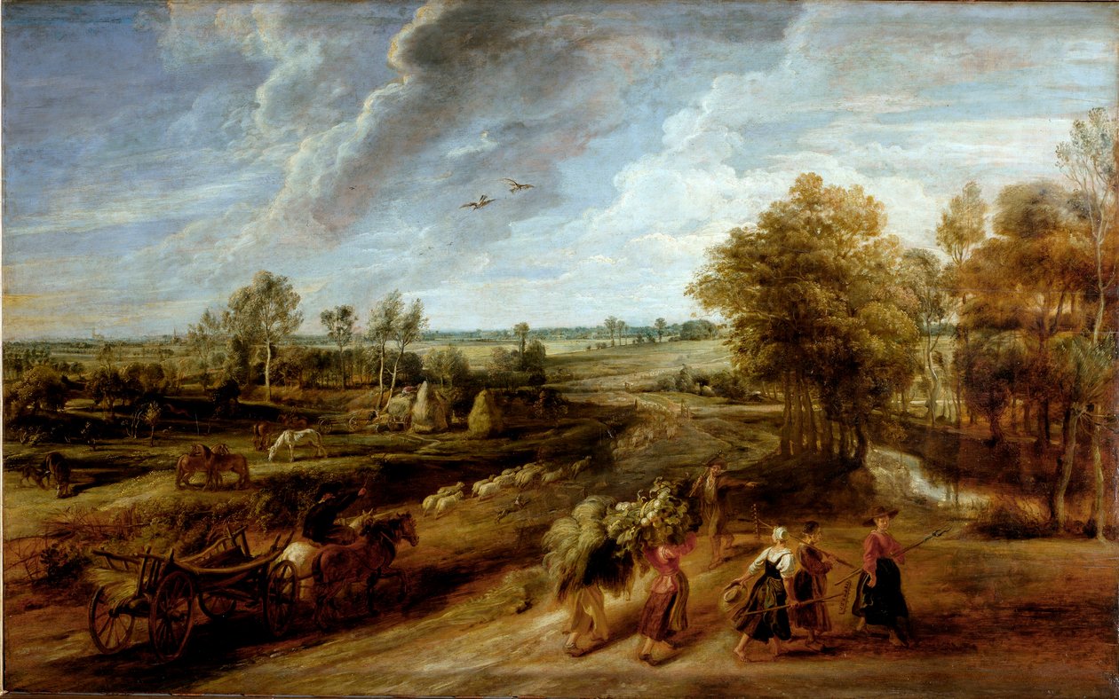 Talonpoikien paluu pellolla työpäivän jälkeen (öljy kankaalle tekijältä Peter Paul Rubens
