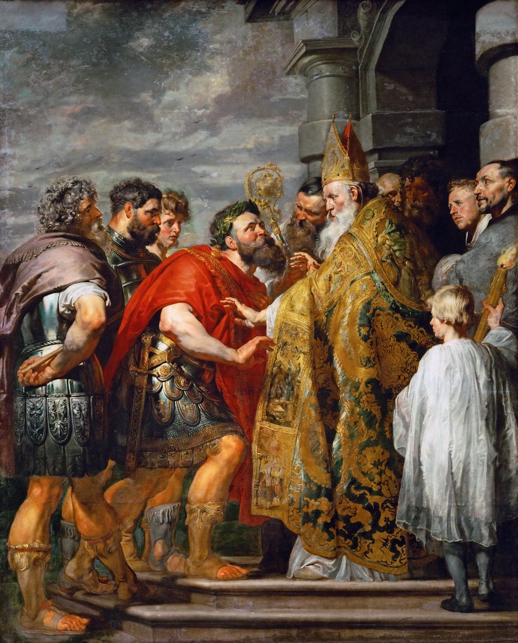 Pyhä Ambrosius Milanolainen (kuoli 397) ja keisari Theodosius I Suuri (347-395) - Pyhä Ambrosius ja keisari Theodosius I - Pieter Paul Rubens (1577-1640). Öljy kankaalle, c. 1615. Mitat: 362x246 cm. Taidehistoriallinen museo, Wien tekijältä Peter Paul Rubens