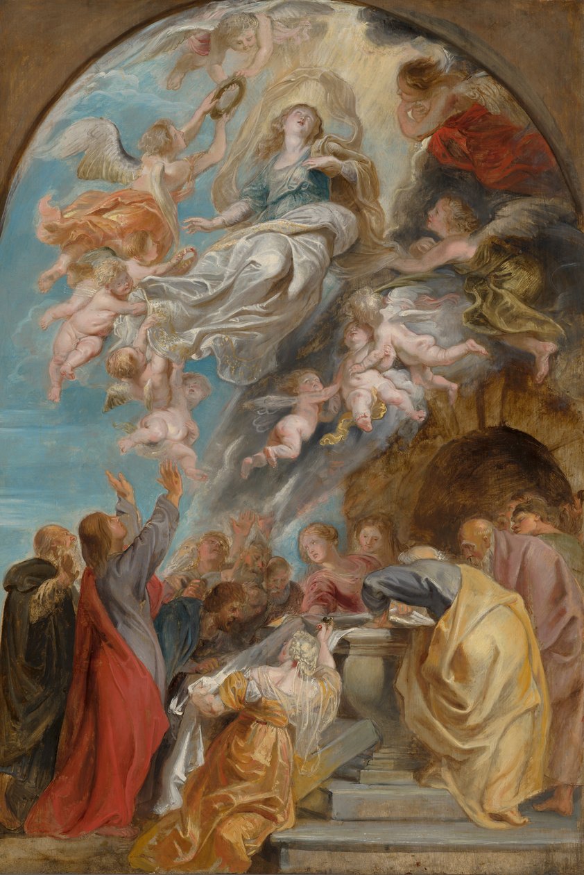 Luonnos Neitsyt Marian taivaaseenottamisesta tekijältä Peter Paul Rubens