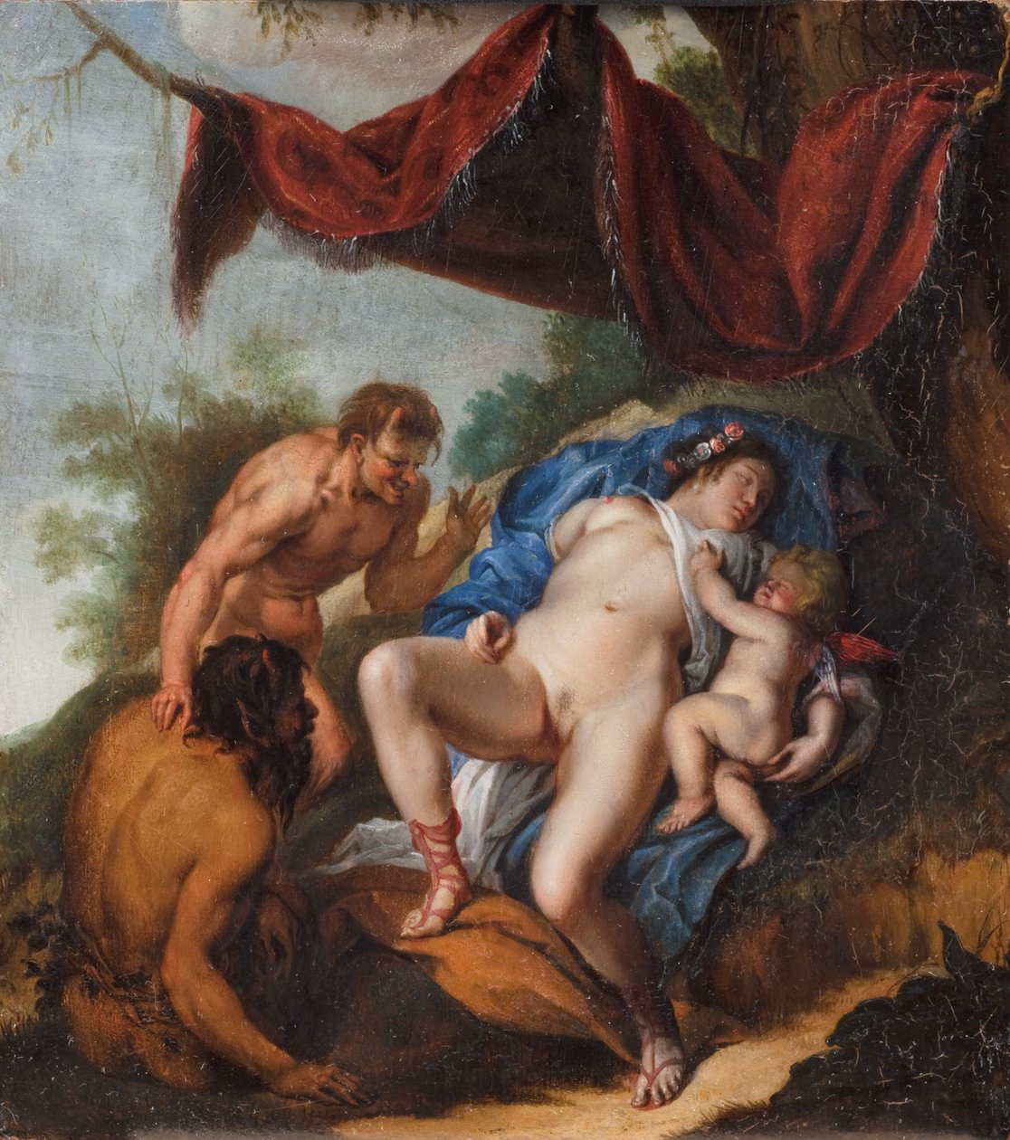 Nukkuva Venus Cupidon kanssa Satyyrit katselemassa tekijältä Peter Paul Rubens