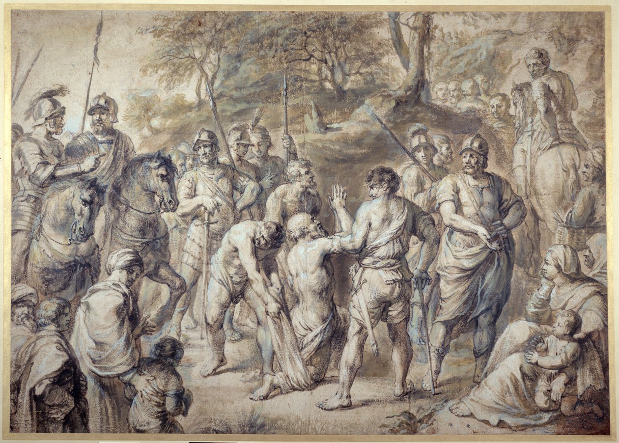 Pyhä Andreas johti marttyyrikuolemaan (kynä ja muste pesulla paperille) tekijältä Peter Paul Rubens