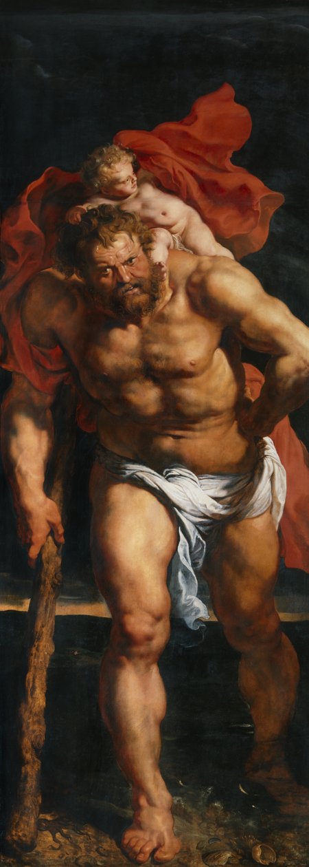 St. Christopher ja Erakko, vasemmalla Laskeutuminen ristiltä -triptyykin sulkimen ulkopuolelle tekijältä Peter Paul Rubens