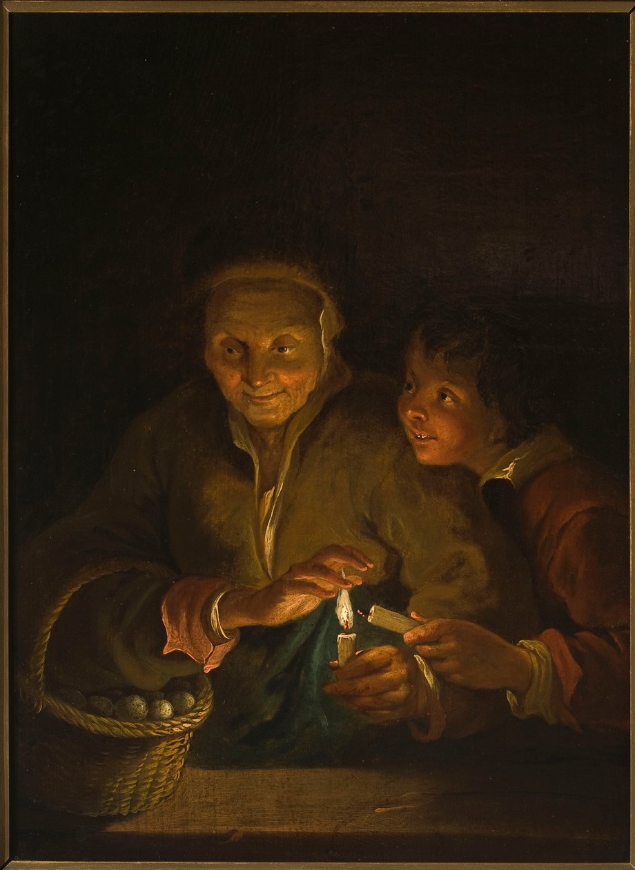Vanha nainen ja poika kynttilän ääressä tekijältä Peter Paul Rubens