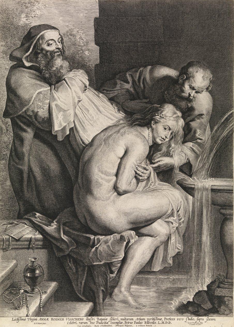 Suzanne ja vanhat miehet (kaiverrus) tekijältä Peter Paul Rubens
