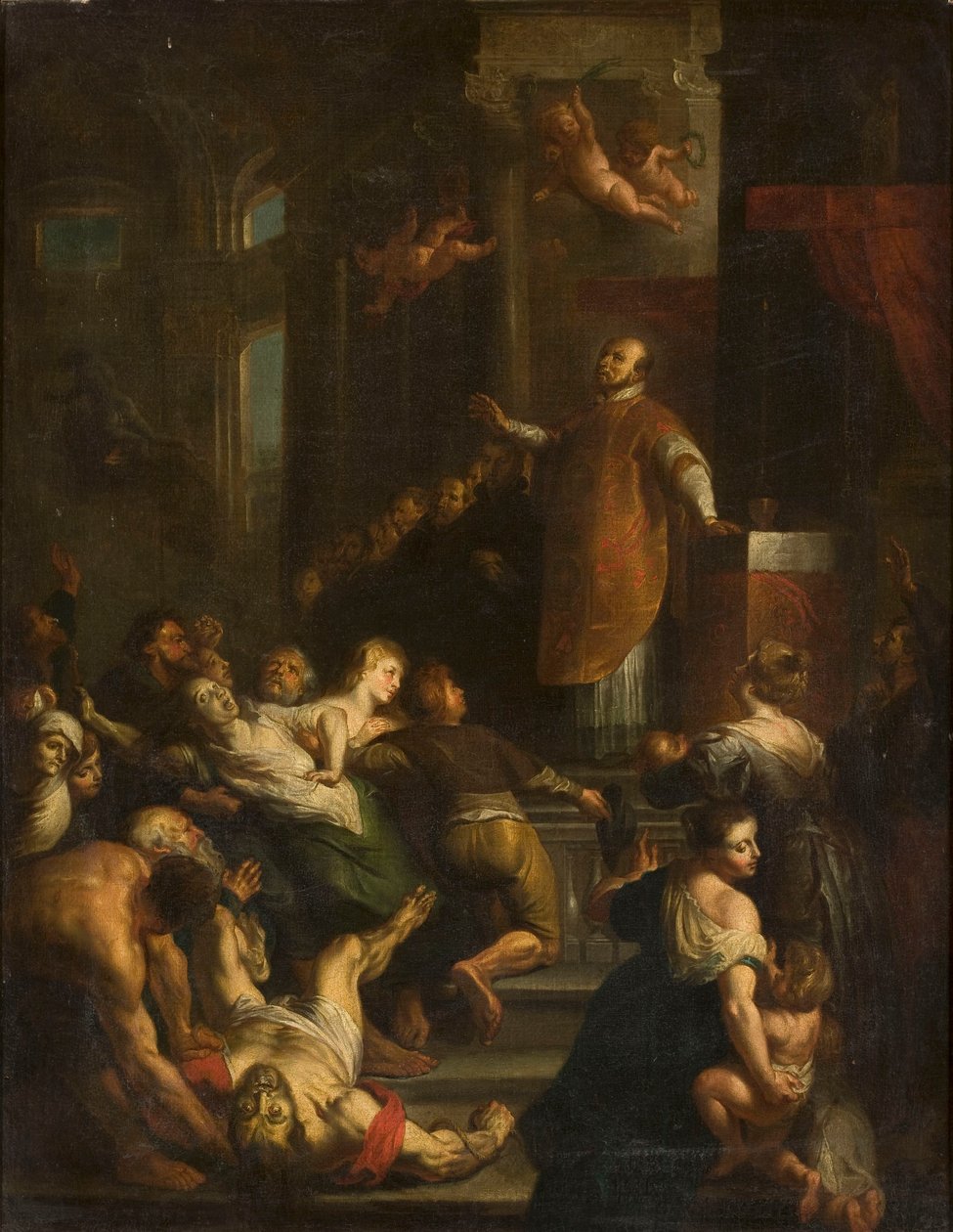 Pyhä Ignatius Loyola karkottaa riivatun ihmisen sisällä olevat pahat henget tekijältä Peter Paul Rubens