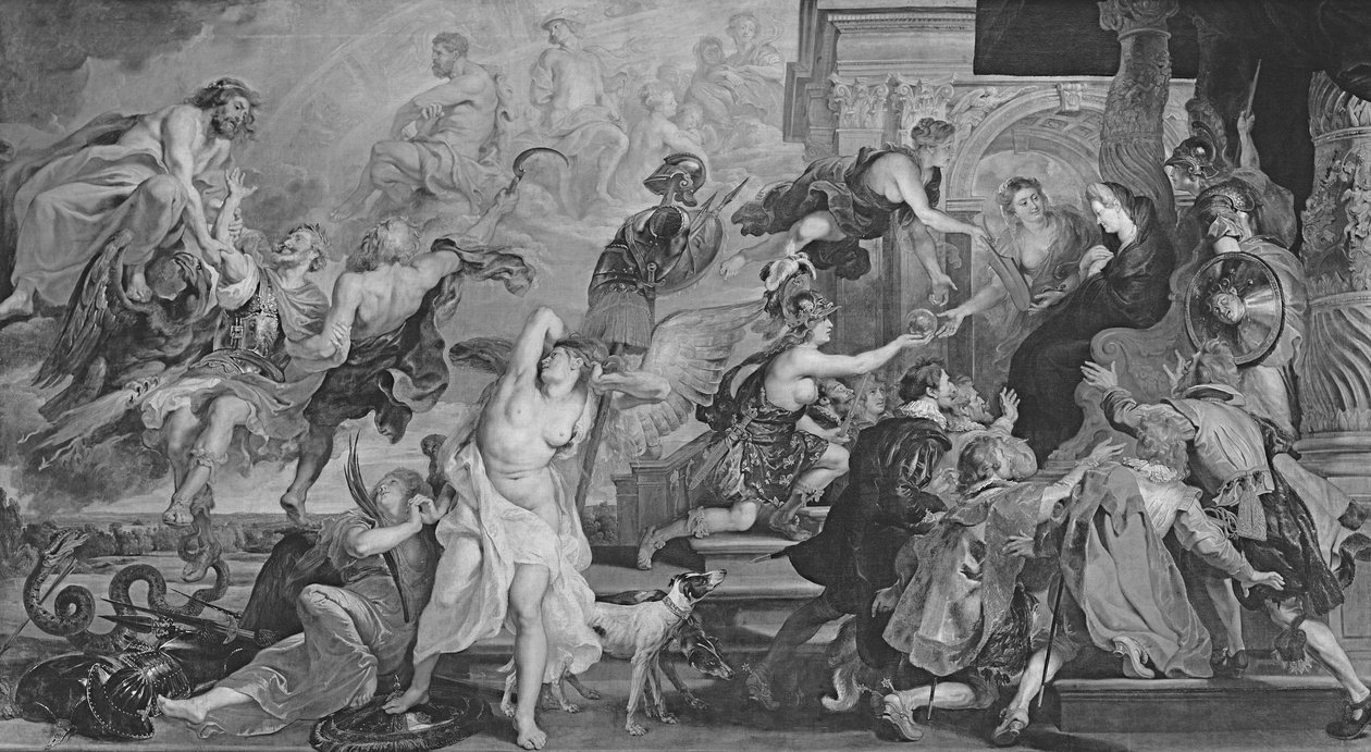 Henri IV:n apoteoosi ja Marie de Medicin hallitusvallan julistaminen tekijältä Peter Paul Rubens