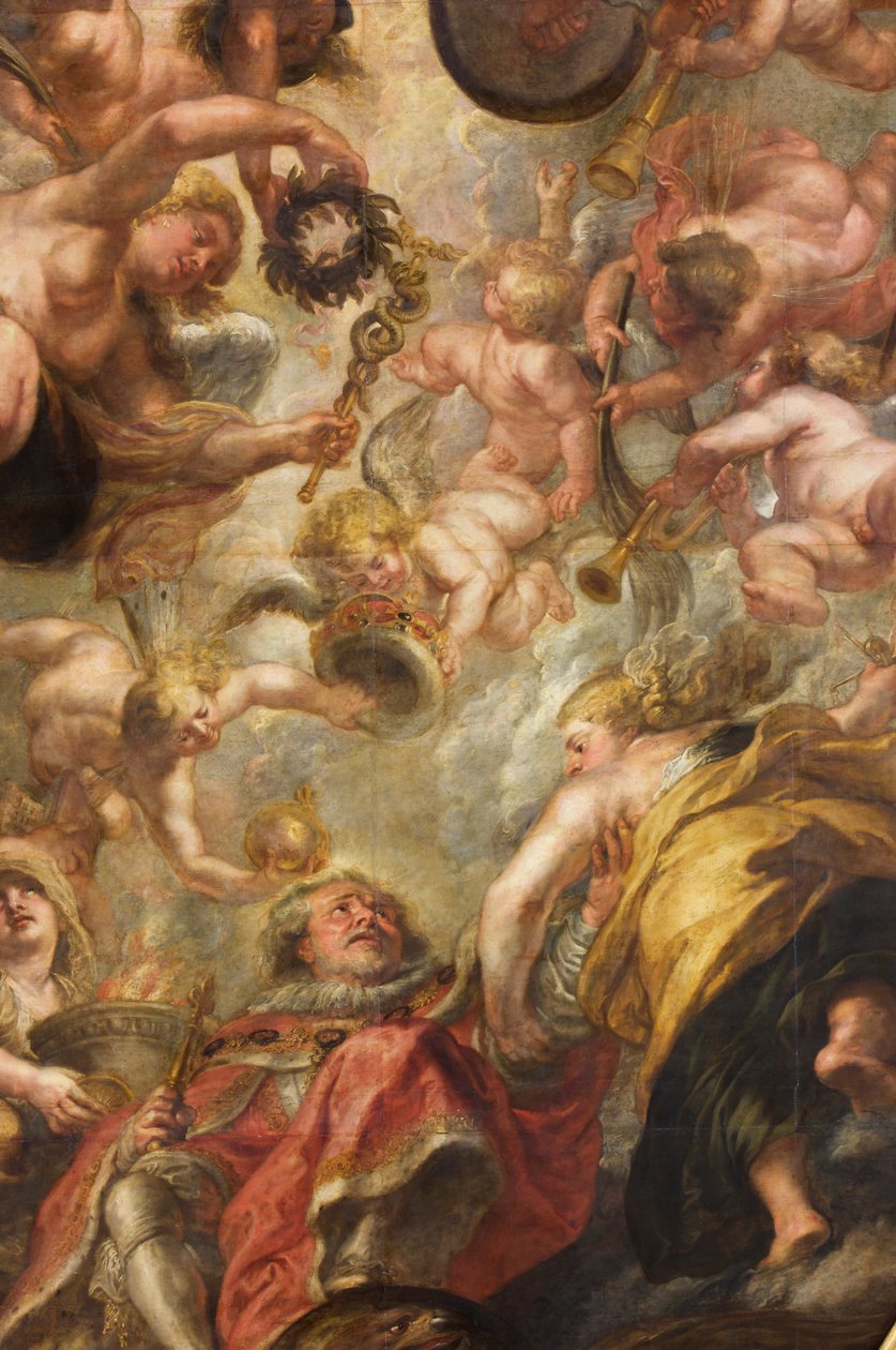The Apotheosis of King James I, The Rubens Ceiling, Banqueting House, Whitehall, n. 1629-34 (öljy kankaalle) tekijältä Peter Paul Rubens