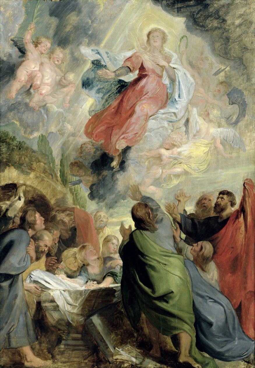 Neitsyt Marian taivaaseenastuminen (öljy paneelissa) tekijältä Peter Paul Rubens