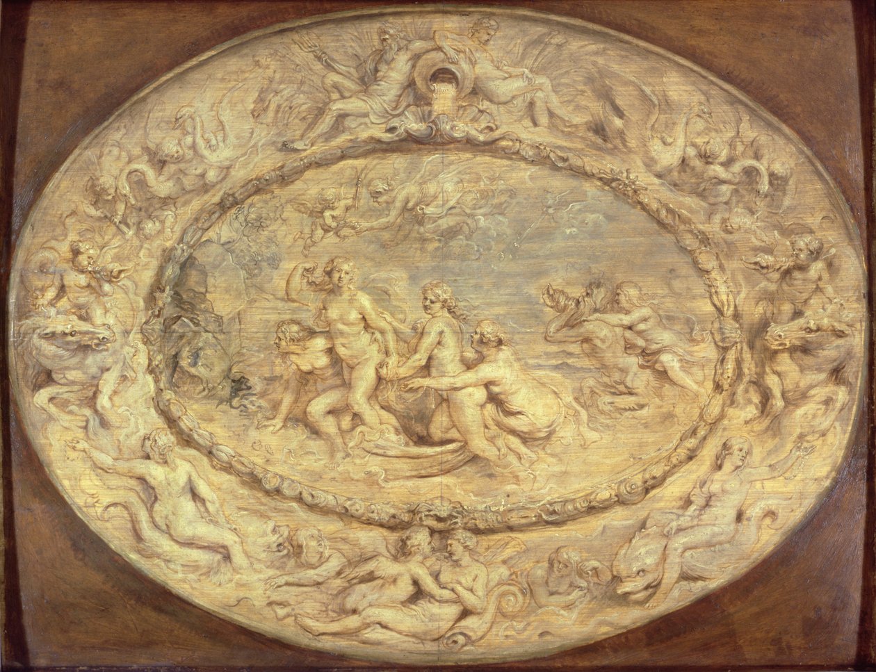 Venuksen syntymä, n. 1632-33 (musta liitu ja öljy paneelissa) tekijältä Peter Paul Rubens