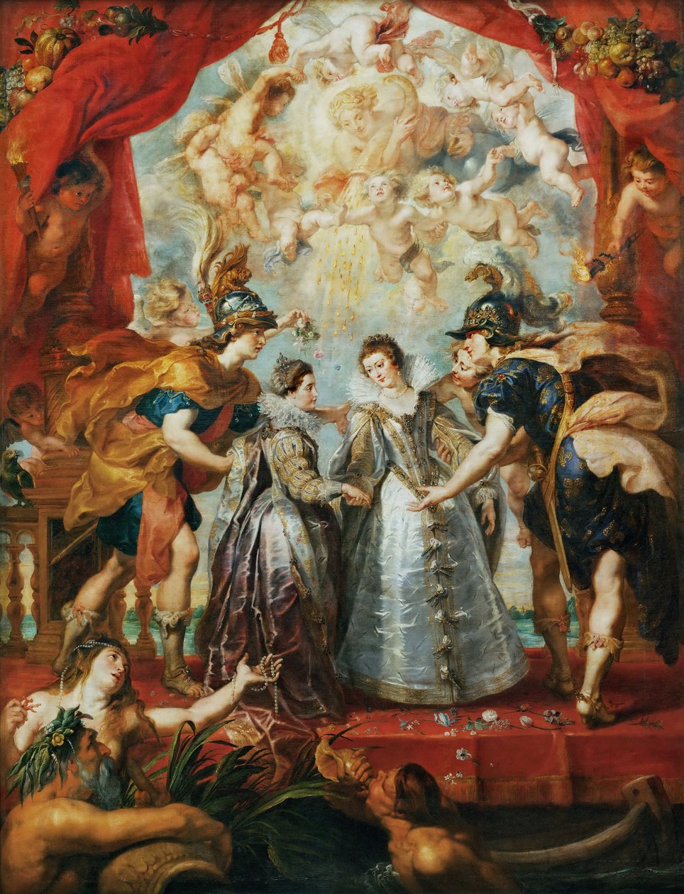 Prinsessien vaihto Espanjan rajalla. Marie de Medici -pyörä tekijältä Peter Paul Rubens