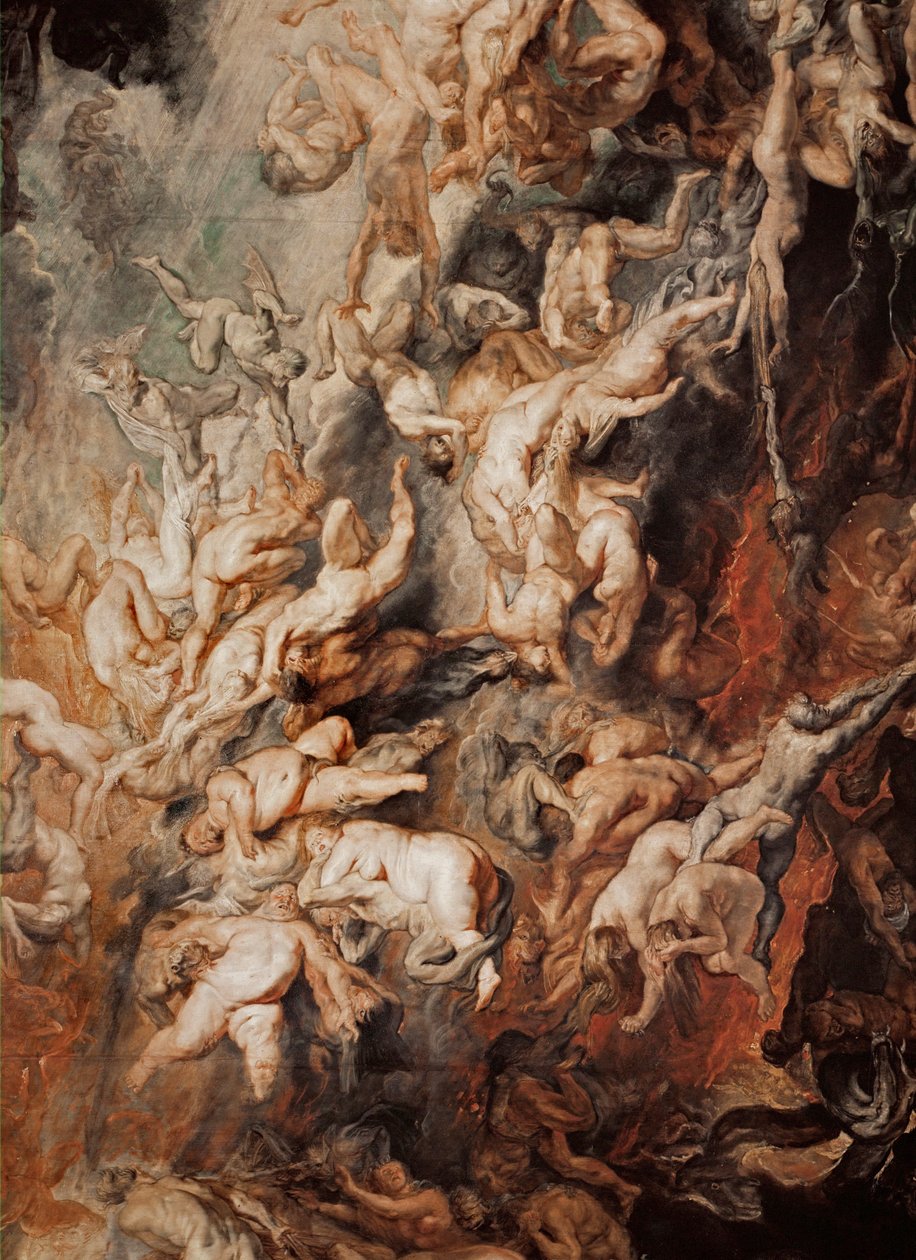 The Fall of the Damned (maalaus tammipuulle) tekijältä Peter Paul Rubens