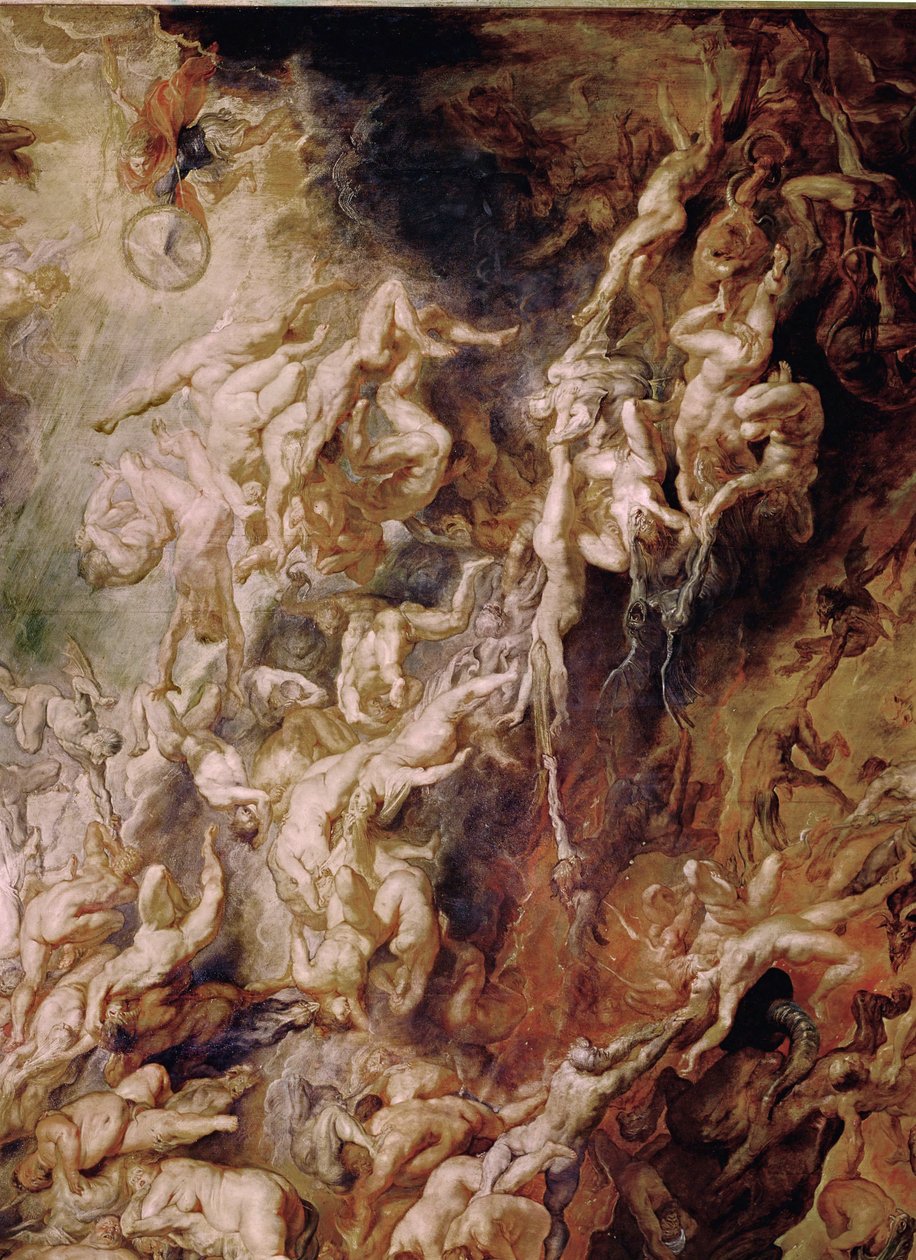 The Fall of the Damned (maalaus tammipuulle) tekijältä Peter Paul Rubens