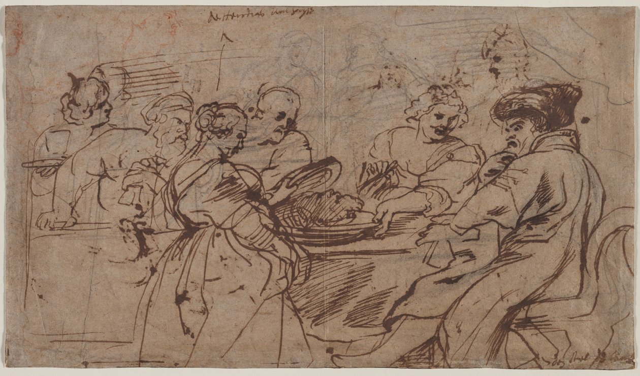 Herodeksen juhla recto Tomyriksen kanssa Kyyroksen pään kanssa verso, n. 1637-1638. tekijältä Peter Paul Rubens