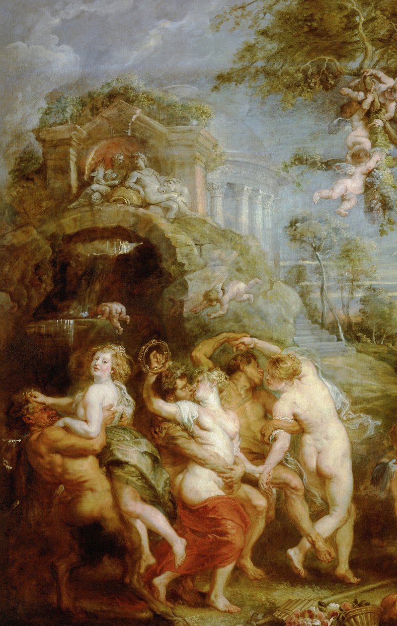 Venus Verticordian juhla (maalauksen yksityiskohta: bakkanaalikohtaus nymfeineen ja satyyreineen) tekijältä Peter Paul Rubens