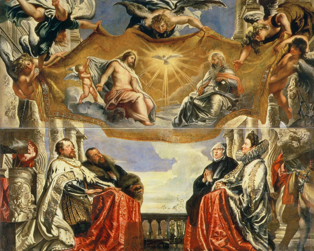 Gonzagan perhe pyhän kolminaisuuden palvonnassa tekijältä Peter Paul Rubens