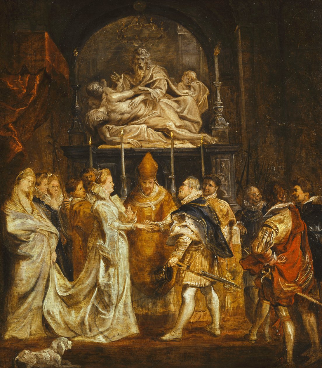 Prinsessa Maria de" Medicin ja Ranskan kuninkaan Henrik IV:n avioliitto Duomossa, Firenzessä, 5. lokakuuta 1600, tekijältä Peter Paul Rubens