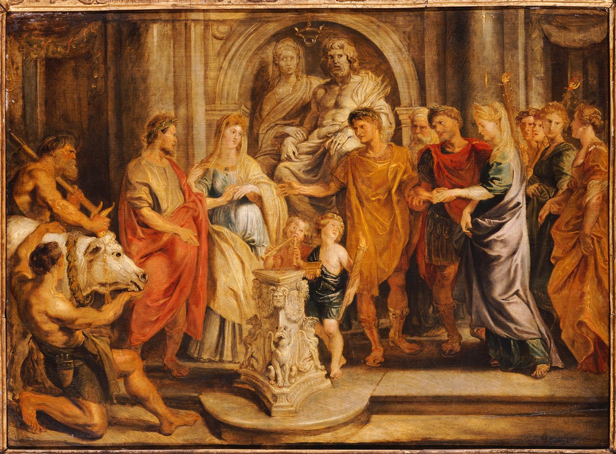 Constantinuksen ja Faustan sekä Constantian ja Liciniuksen avioliitot tekijältä Peter Paul Rubens