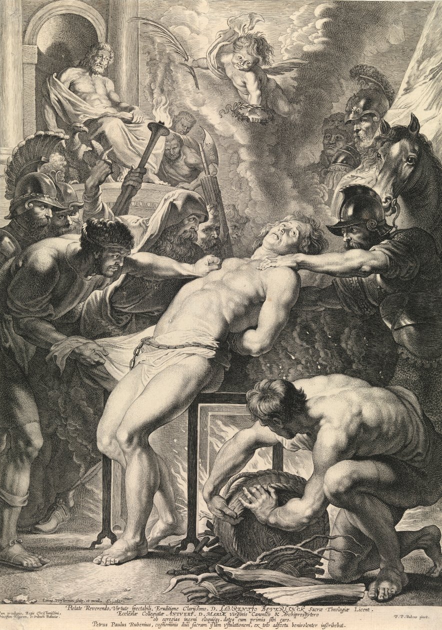 Pyhän Laurentiuksen marttyyrikuolema (kaiverrus) tekijältä Peter Paul Rubens