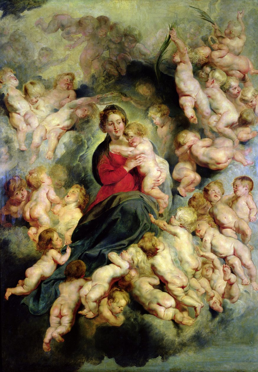 Neitsyt ja lapsi pyhien viattomien ympäröimänä tai Neitsyt enkelien kanssa, 1618 tekijältä Peter Paul Rubens
