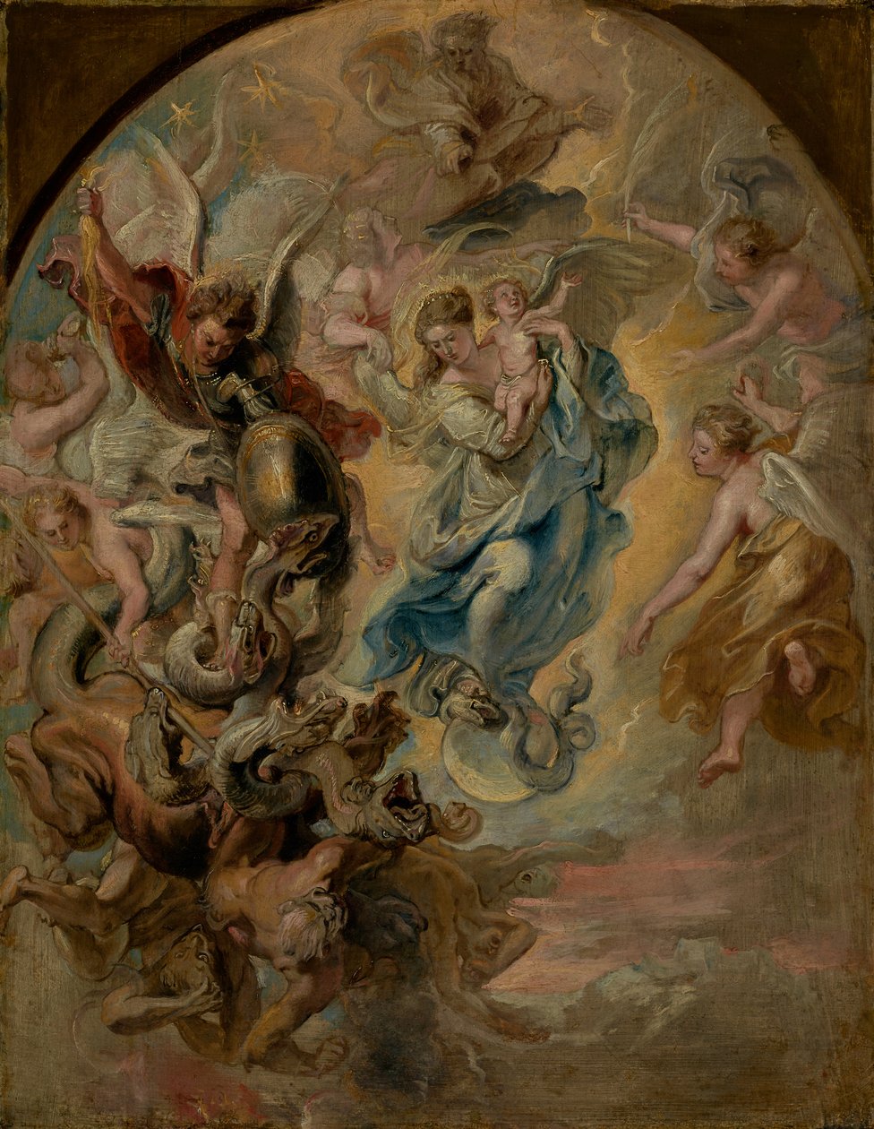 Neitsyt Ilmestyskirjan naisena tekijältä Peter Paul Rubens