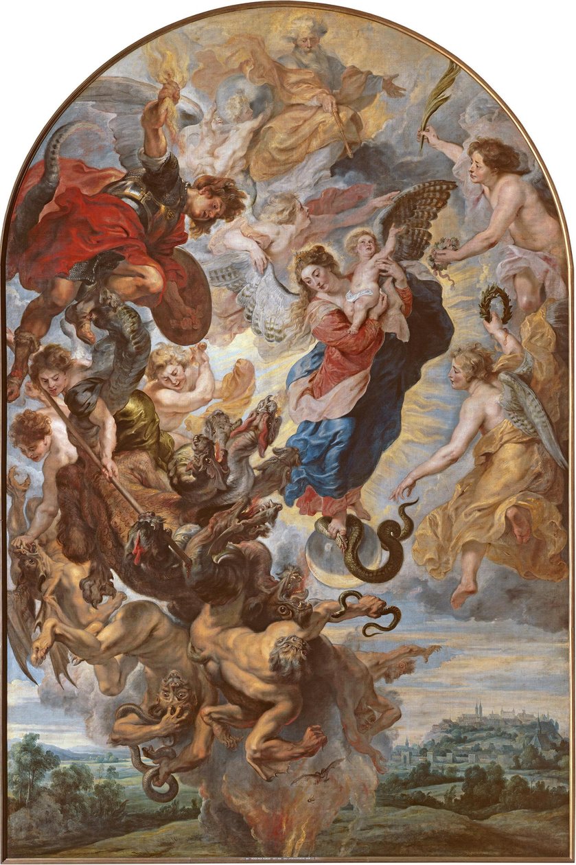 Neitsyt ilmestyskirjan naisena kuun päällä tekijältä Peter Paul Rubens