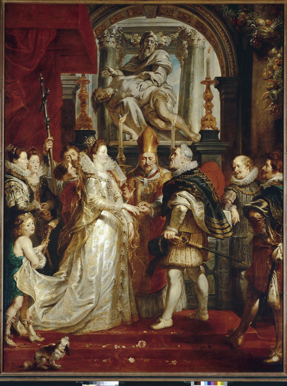 Maria De Medicin ja Henry IV:n avioliitto (öljy kankaalle tekijältä Peter Paul Rubens