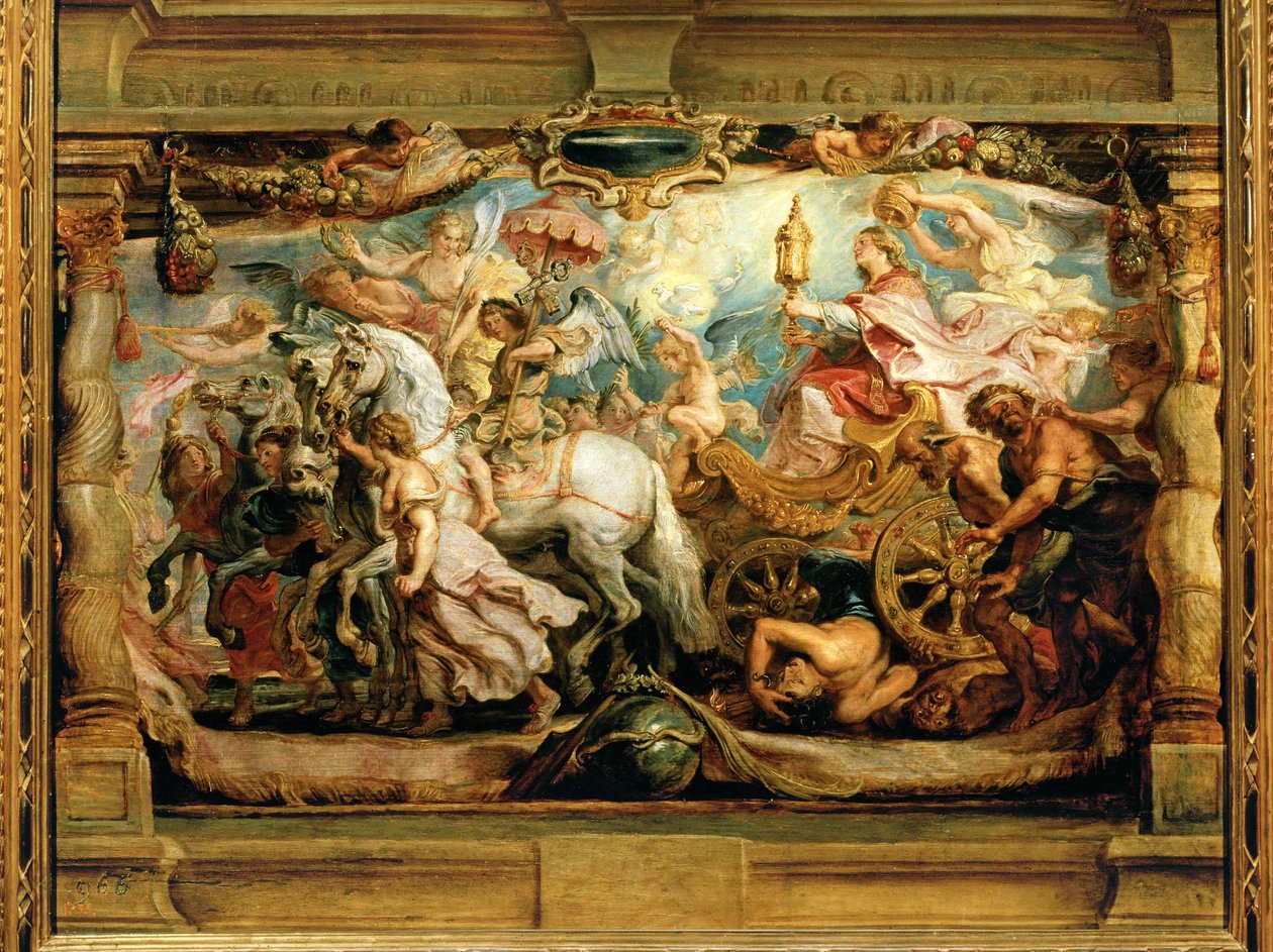 Kirkon voitto raivosta, eripurasta ja vihasta (maalaus puulle) tekijältä Peter Paul Rubens