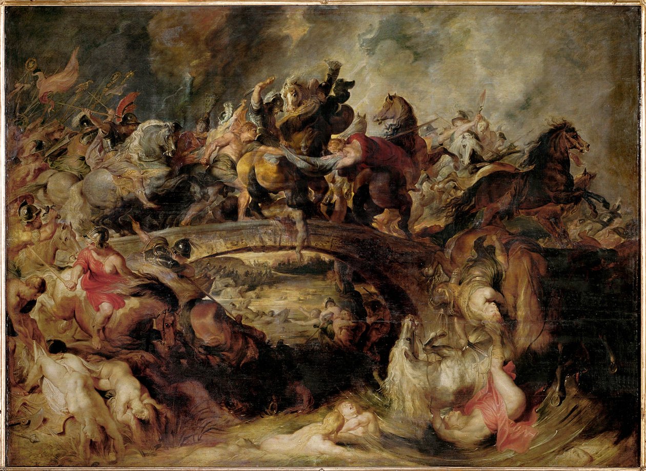 Theseus, Ateenan kuningas, taistelee Talestrista vastaan (maalaus tammipuulle) tekijältä Peter Paul Rubens