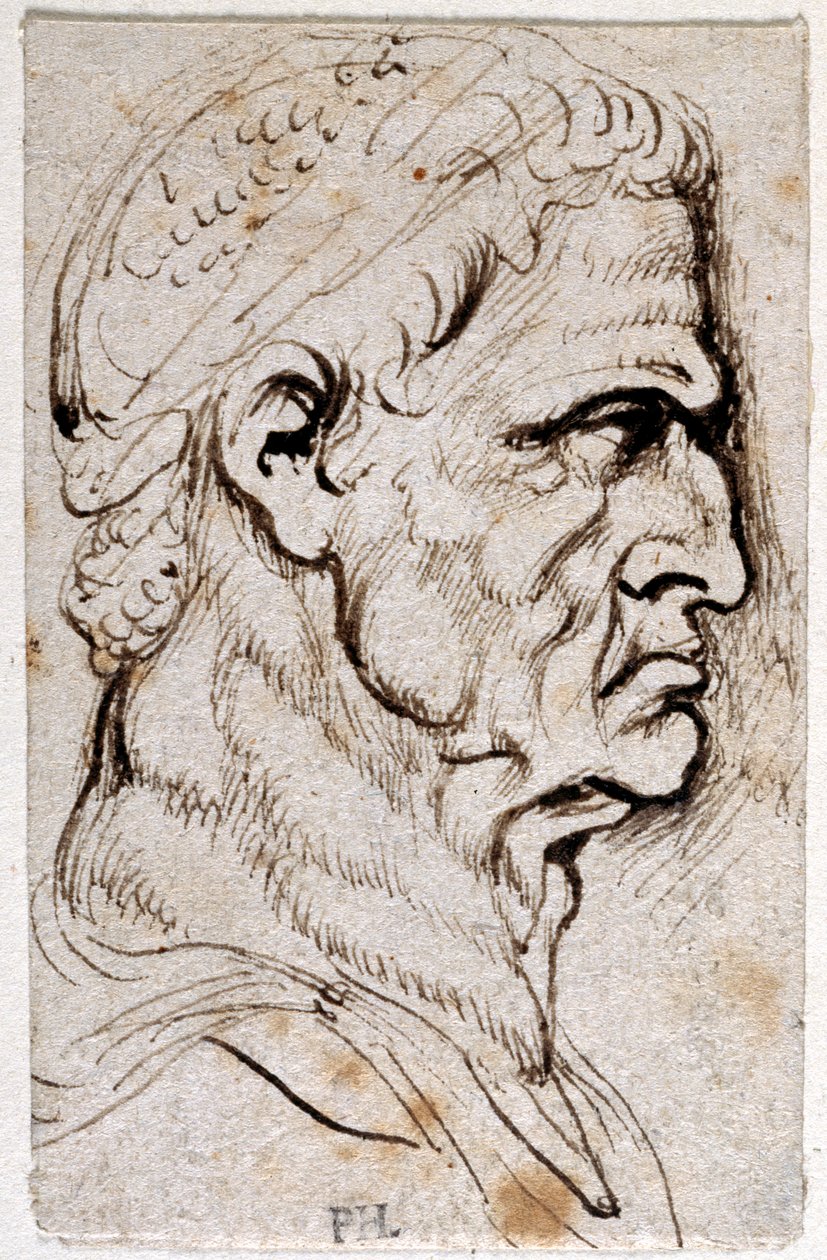 Vespasianus, kymmenestä piirroksesta kahdeksasta ensimmäisestä kahdestatoista keisarista, Giovanni da Cavinon mitalien jälkeen (kynä ja muste paperille) tekijältä Peter Paul Rubens