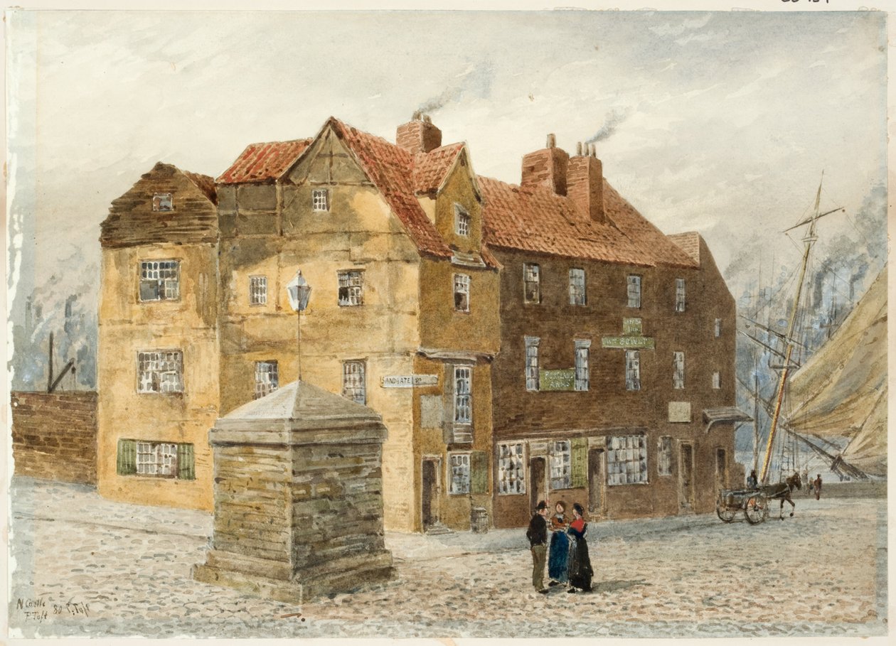 Sandgate (Portland Arms Inn) (kynä ja akvarelli paperilla kortilla) tekijältä Peter Petersen Toft
