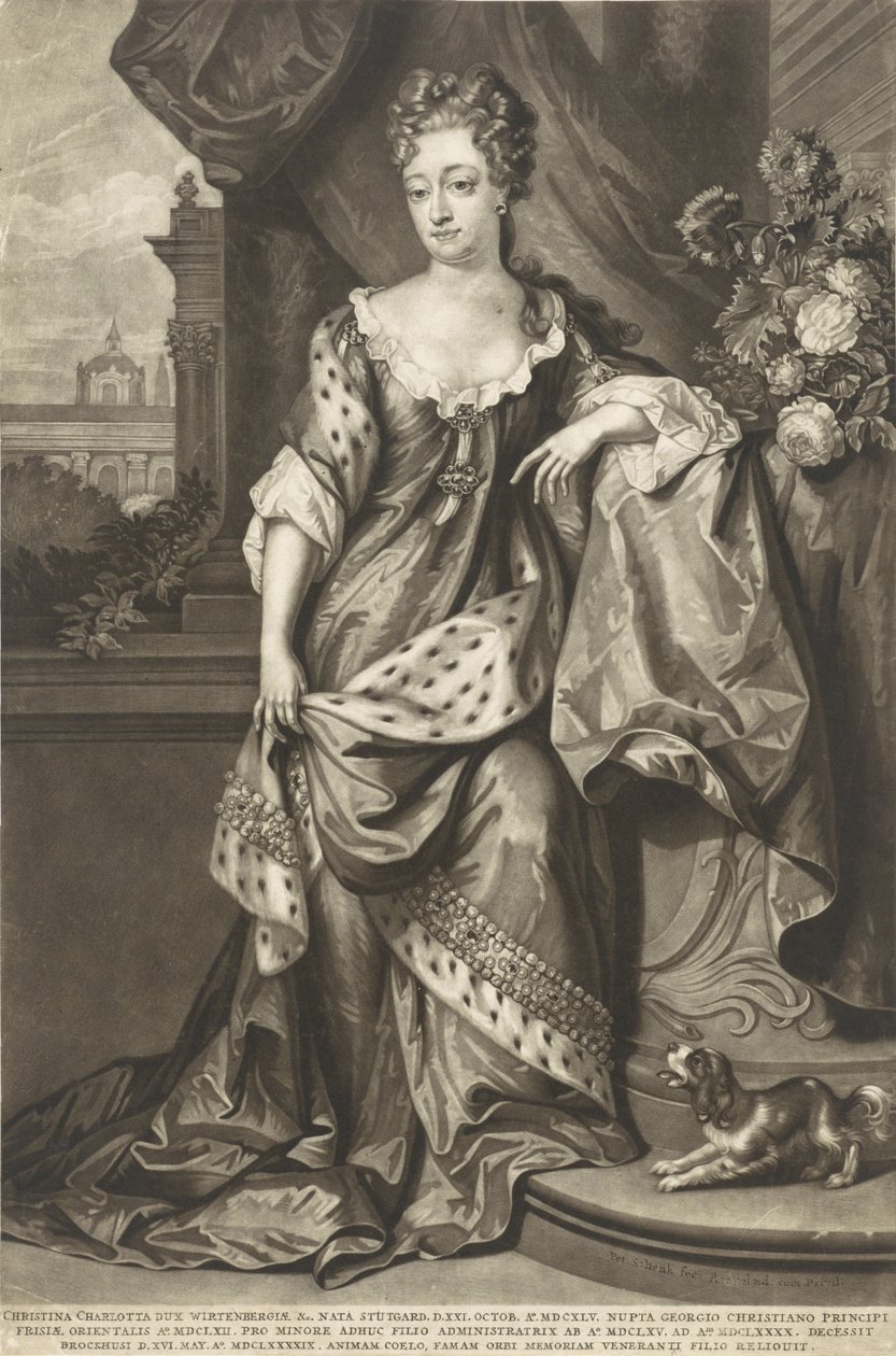 Württembergin Christine Charlotte 1645-1699, Itä-Frisian prinsessa, noin 1699. tekijältä Peter Schenk