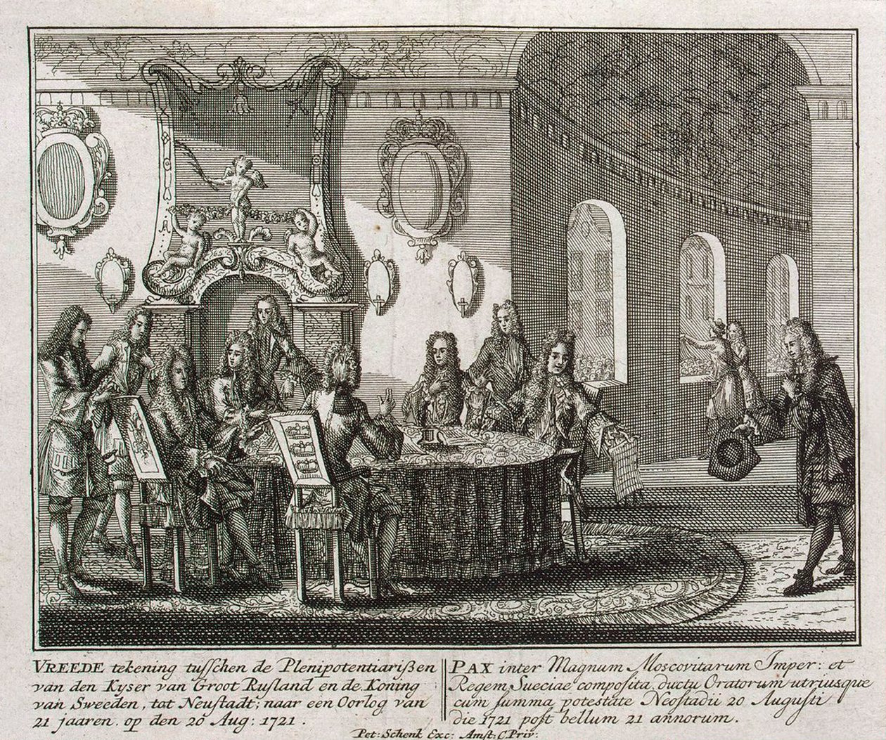 Nystadin rauhansopimus solmittiin 20. elokuuta 1721. tekijältä Peter Schenk the Younger