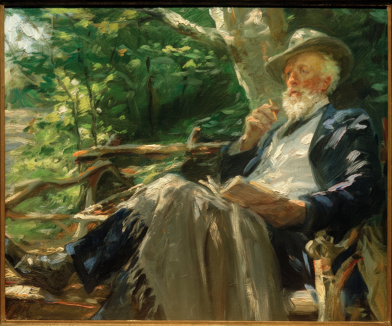 Runoilija Holger Drachmannin muotokuva Skagenin metsässä tekijältä Peder Severin Krøyer
