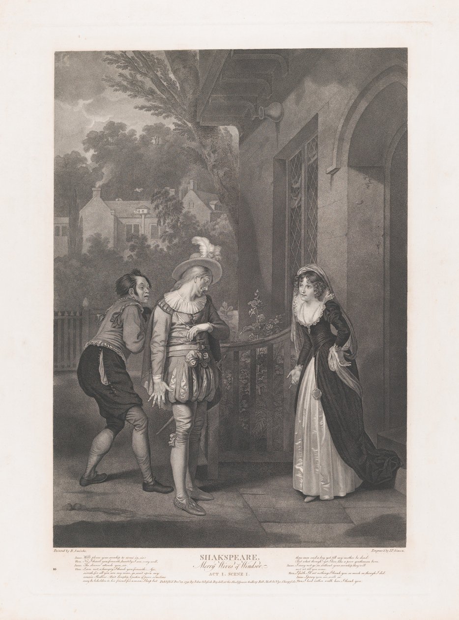 Anne Page, Slender and Shallow Shakespeare, Merry Wives of..., julkaistu ensimmäisen kerran 1792, julkaistu uudelleen 1852. tekijältä Peter Simon