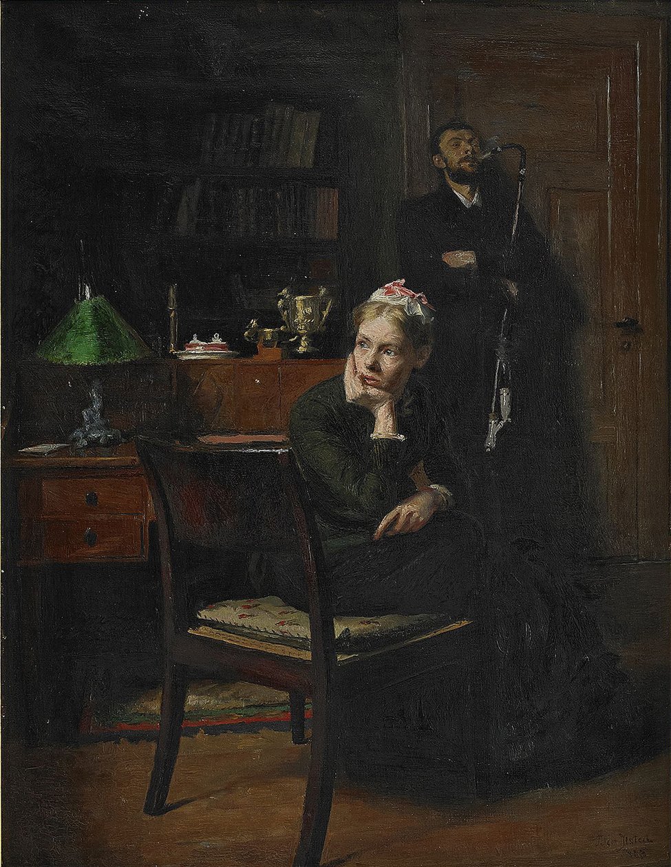 Perhekohtaus sisätiloissa, 1885 tekijältä Peter Vilhelm Ilsted