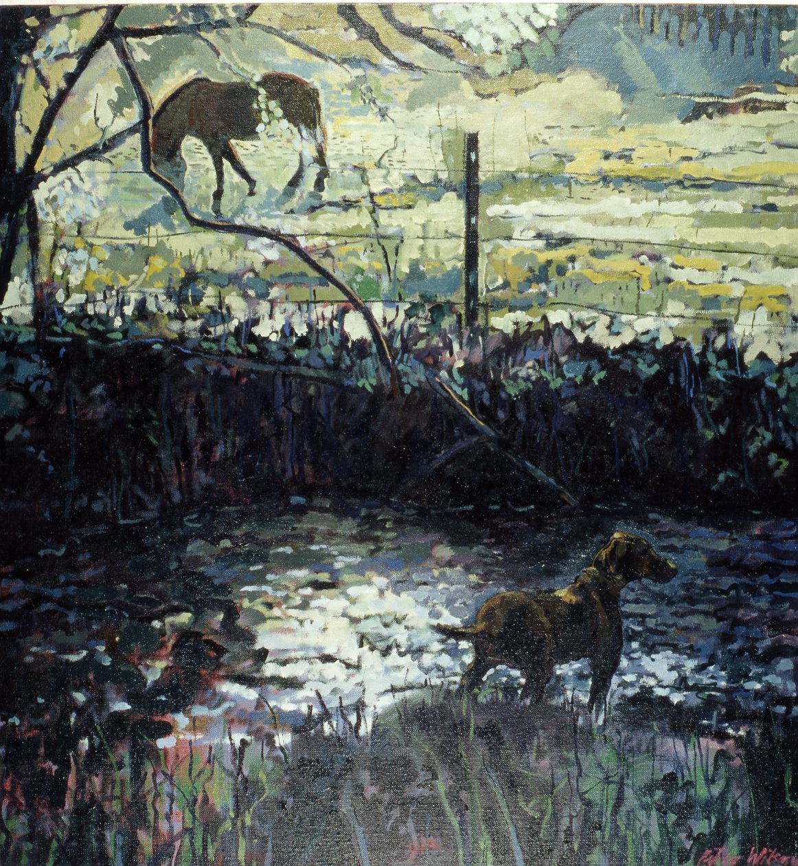 Poni ja koira pellolla, 2000 (öljy kankaalle) tekijältä Peter Wilson
