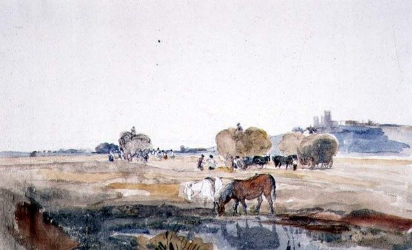 Lincoln Hayfield (akvarelli paperille) tekijältä Peter de Wint