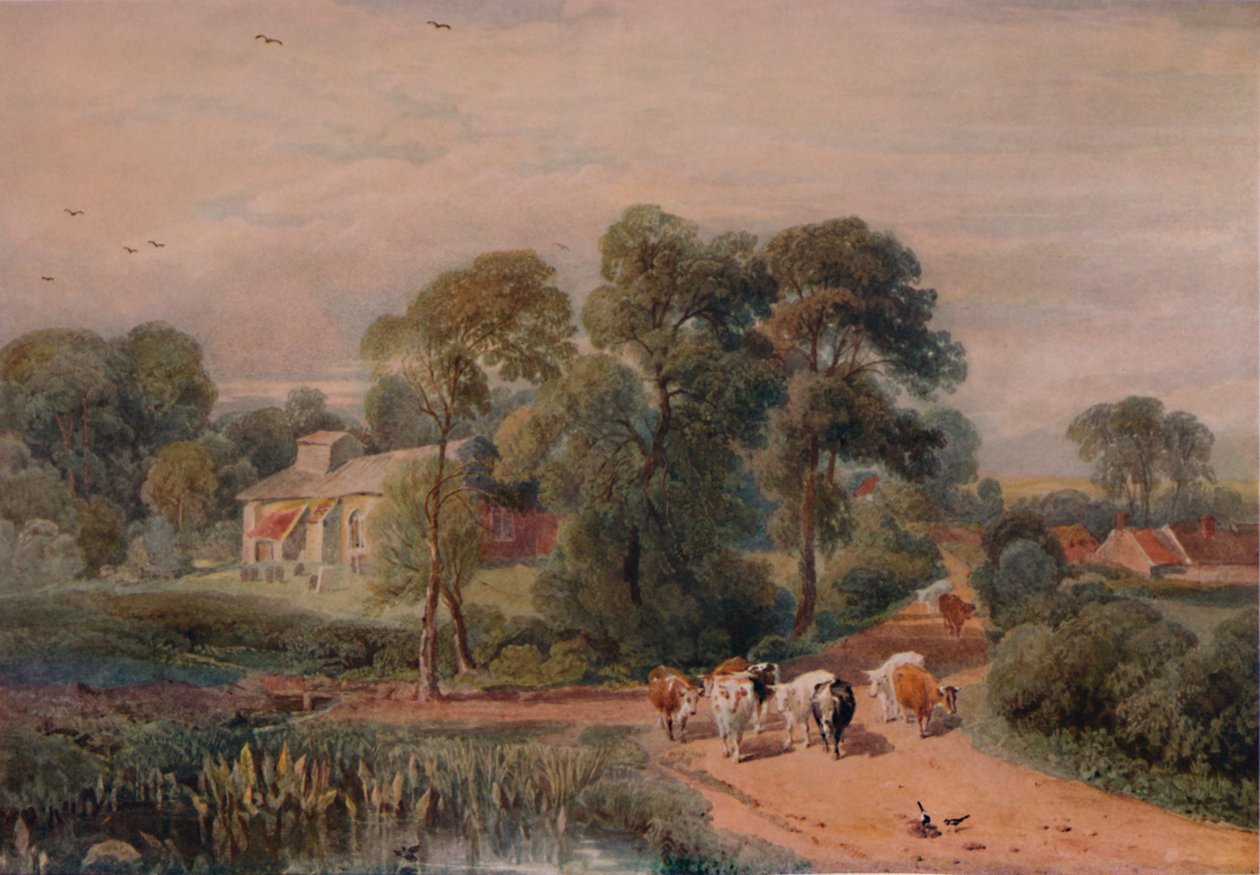 Tienäkymä karjan kanssa, 1800-luku, 1935 tekijältä Peter de Wint