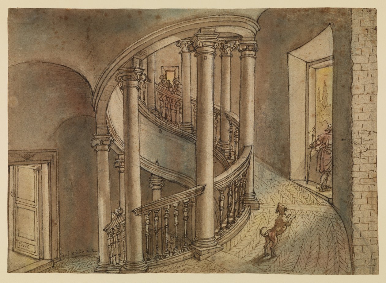 Belvedere-portaat Bramanten Scala di Chiocciolasta, Vatikaanin Cortile di San Damasossa. tekijältä Peter van Lint