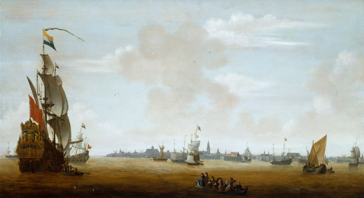 "Näkymä Amsterdamiin mereltä", 1600-luku tekijältä Peter van den Velde